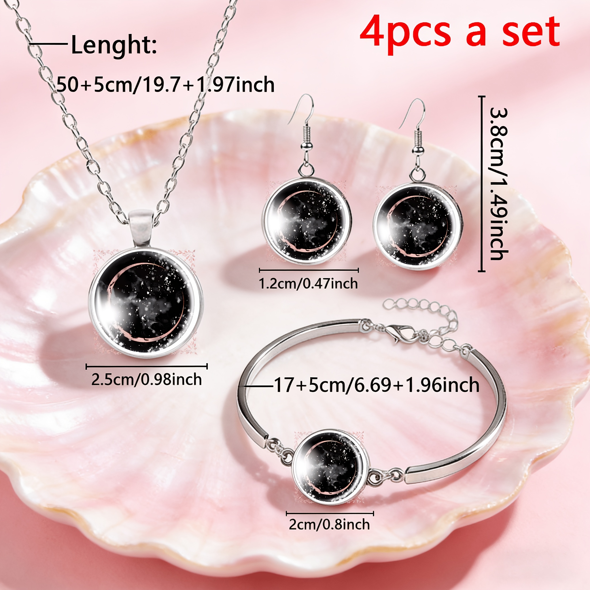 4pcs Starry Night Sky Design Necklace, Bracelet, Stud Earrings Set